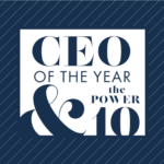 a blue and white logo with the words, ceo of the year and the power.