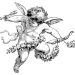 a drawing of an angel with flowers around it.