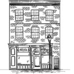 a black and white drawing of a building.