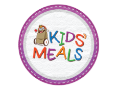 a white plate with the words kids meals on it.