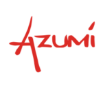 the word azumi written in red on a black background.