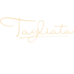 a black and white photo with the word tagliata written in cursive.