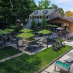 Outdoor patio seating and games at Valley Inn