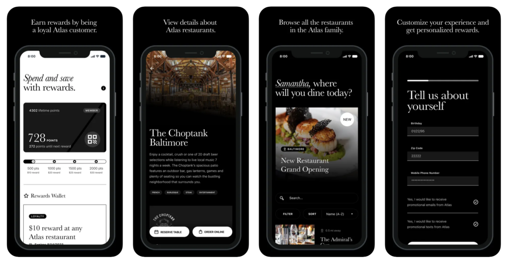 a black and white ios app with a black background.